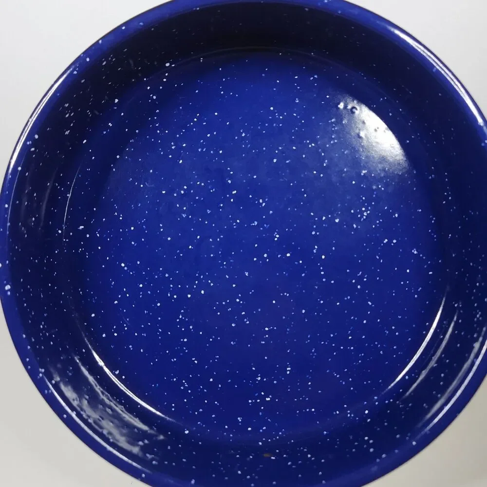 Vintage Medium Blue White Speckled Enamelware Skillet Frying Pan 9